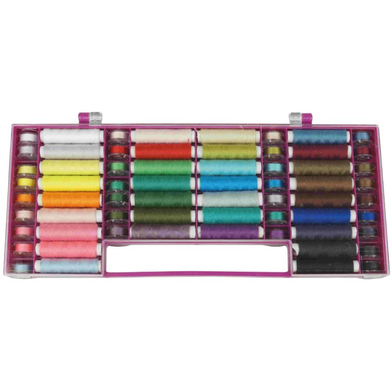 KLEIBER set de fils à coudre polyester 64 pièces, boîte de rangement violette